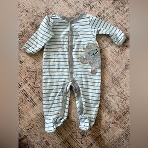 Carter's Blue and Gray Footed One Piece with Cozy Stripes